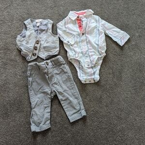Cat & Jack 3 piece pants vest and shirt set baby boy 0-3 months